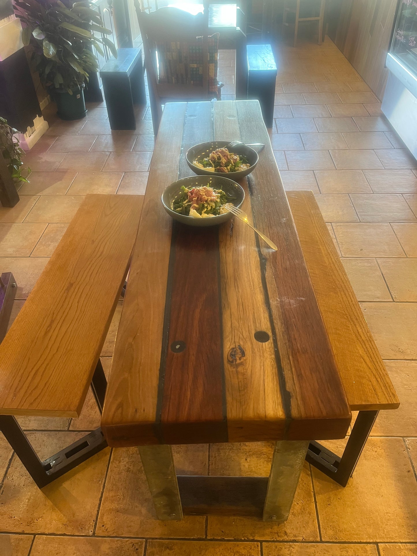 Warehouse reclaimed hardwood and steel table