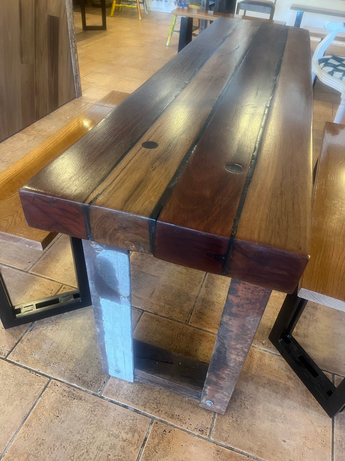 Warehouse reclaimed hardwood and steel table