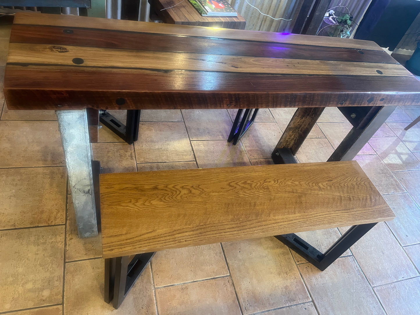 Warehouse reclaimed hardwood and steel table